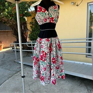 Vintage 80s Howard Wolf Abstract Floral Midi Dress, Boho Retro Party 50s Style